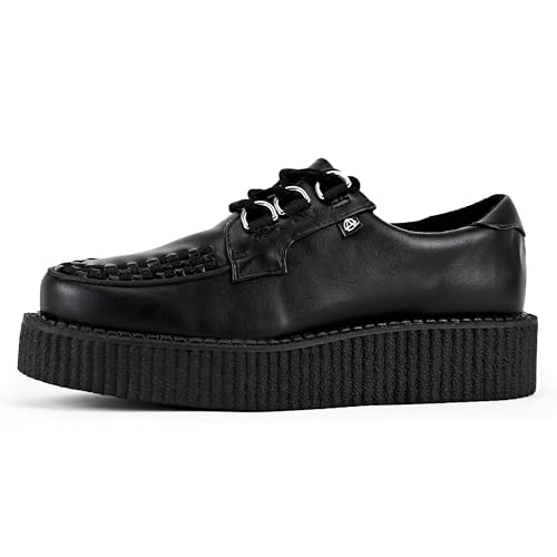 T.U.K. Anarchic Creeper Shoes - Herren & Damen Schuhe - Farbe Vegan Leather Black - Punk, Gothic Schuhe, Emo Schuhe und Rockabilly Style Vegan Leder und Wildleder Schnürschuhe - Größe EU38 von T.U.K