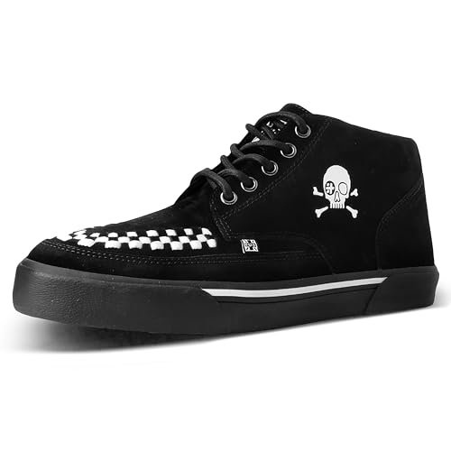 T.U.K. Mid Top Creeper Sneaker - Herren & Damen Schuhe - Farbe Black White Suede - Puck, Goth und Rocker Style Leder und Wildleder Schnürschuhe - Größe 41 von T.U.K