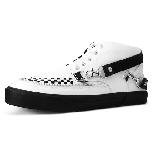 T.U.K. Mid Top Creeper Sneaker - Herren & Damen Schuhe - Farbe White TUKskin - Puck, Goth und Rocker Style Leder und Wildleder Schnürschuhe - Größe 42 von T.U.K
