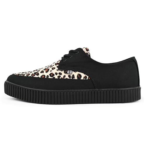 T.U.K. Pointed Creeper Sneakers - Herren und Damen Schuhe - Farbe Black Canvas and Leopard Print - Punk Goth und Rocker Style Canvas Print und Wildleder Schnürschuhe - Größe EU45 von T.U.K.