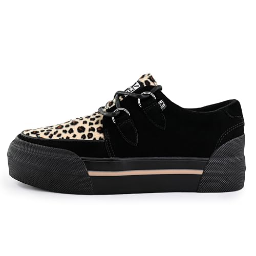 T.U.K. Stacked Creeper Sneaker - Herren & Damen Schuhe - Farbe Black Leopard Print Suede - Punk, Goth und Rocker Style Leder und Wildleder Schnürschuhe - Größe EU38 von T.U.K