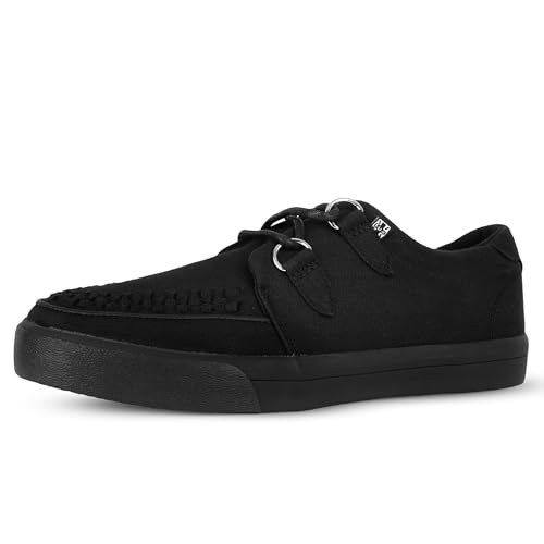 T.U.K. Vegan Creeper Sneaker - Herren & Damen Schuhe - Farbe Black Canvas Eyelet - Puck, Goth und Rocker Style Leder und Wildleder Schnürschuhe - Größe 46 von T.U.K