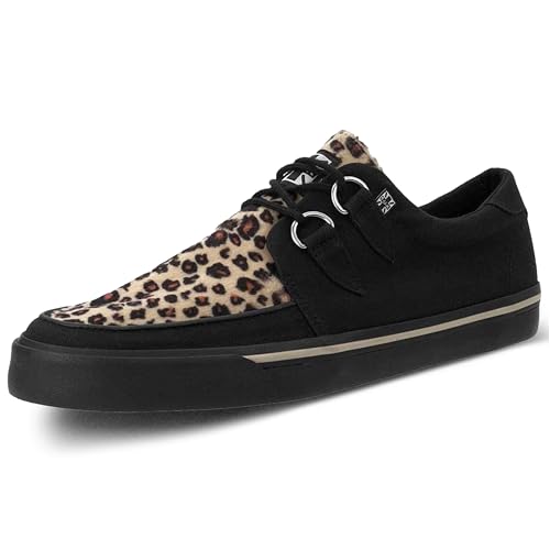 T.U.K. Vegan Creeper Sneaker - Herren & Damen Schuhe - Farbe Black Canvas & Leopard Print - Puck, Goth und Rocker Style Leder und Wildleder Schnürschuhe - Größe 37 von T.U.K