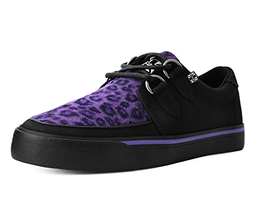 T.U.K. Vegan Creeper Sneaker - Herren & Damen Schuhe - Farbe Black Canvas & Purple Leopard Print - Puck, Goth und Rocker Style Leder und Wildleder Schnürschuhe - Größe 39 von T.U.K