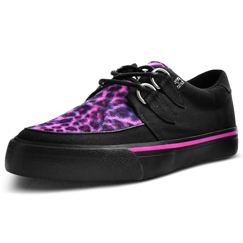 T.U.K. Vegan Creeper Sneaker - Herren & Damen Schuhe - Farbe Black Pink Canvas & Leopard Print - Puck, Goth und Rocker Style Leder und Wildleder Schnürschuhe - Größe 43 von T.U.K