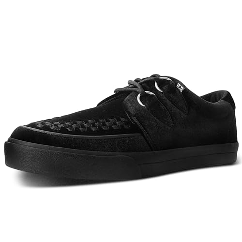 T.U.K. Vegan Creeper Sneaker - Herren & Damen Schuhe - Farbe Black Velvet - Puck, Goth und Rocker Style Leder und Wildleder Schnürschuhe - Größe 37 von T.U.K