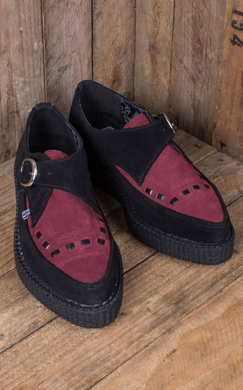 TUK - Black & Burgundy Creeper Pointed Monk Buckle EZC #39 von T.U.K