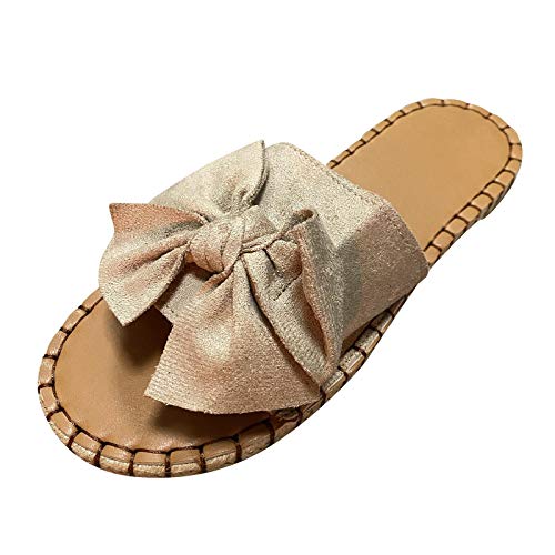 Damen Casual Hausschuhe mit Bogen Open Toe Sandals, Women Outdoor Sandals Slippers Sandalen Sommer Slippers Sandaletten Sommerschuhe Strandsandalen Schuhe Sandaletten (Beige, 42) von T-