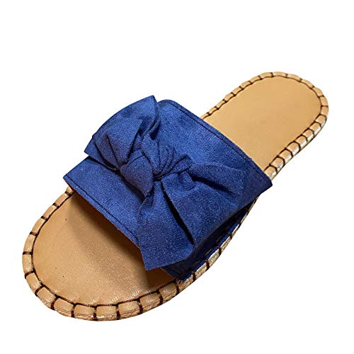 Damen Casual Hausschuhe mit Bogen Open Toe Sandals, Women Outdoor Sandals Slippers Sandalen Sommer Slippers Sandaletten Sommerschuhe Strandsandalen Schuhe Sandaletten (Blau, 38) von T-