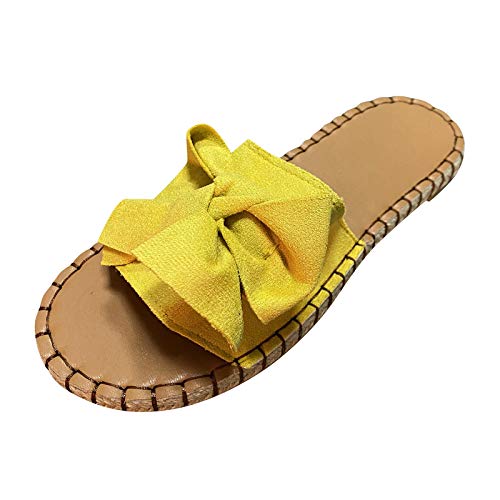 Damen Casual Hausschuhe mit Bogen Open Toe Sandals, Women Outdoor Sandals Slippers Sandalen Sommer Slippers Sandaletten Sommerschuhe Strandsandalen Schuhe Sandaletten (Gelb, 37) von T-