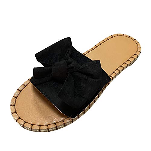 Damen Casual Hausschuhe mit Bogen Open Toe Sandals, Women Outdoor Sandals Slippers Sandalen Sommer Slippers Sandaletten Sommerschuhe Strandsandalen Schuhe Sandaletten (Schwarz, 37) von T-