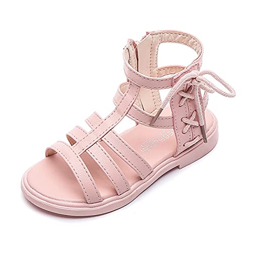 Mädchen Gladiator Ballerinas Flach Schuhe Sommerschuhe Zehentrenner Sandalen Riemchensandalen Hohe Stiefel Peep Toe Sandalen Römersandalen Strandschuhe mit Reißverschluss (Rosa, 33) von T-