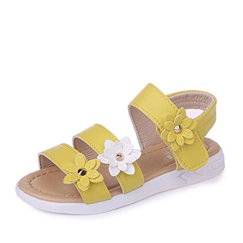 Mädchen Mary Jane mit Blume Prinzessin Schuhe Kinder Flower Sandalen Partei PU-Leder Schuhe Girl Kostüm Zubehör Karneval Verkleidung Party Aufführung Fasching Tanzball (Gelb, 23) von T-