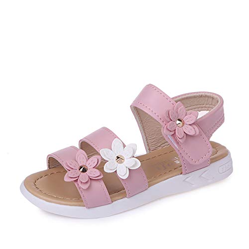 Mädchen Mary Jane mit Blume Prinzessin Schuhe Kinder Flower Sandalen Partei PU-Leder Schuhe Girl Kostüm Zubehör Karneval Verkleidung Party Aufführung Fasching Tanzball (Pink, 22) von T-