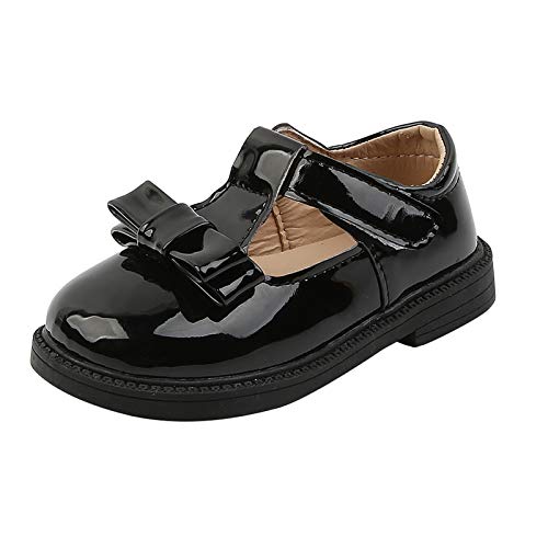 Mädchen Mary Jane mit Bow Prinzessin Schuhe Kinder Sandalen Partei PU-Leder Schuhe Mädchen Kostüm Zubehör Karneval Verkleidung Party Aufführung Fasching Tanzball (Schwarz, 21) von T-