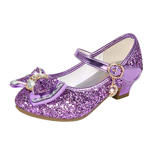 Mädchen Prinzessin Schuhe mit Absatz High Heel Schuhe Kinder Party Pumps Ballerina Schuhe Pailletten Festlich Herzchen Sandalen Partei Glitzer Pumps Karneval Verkleidung Fashing Kostüm (Lila, 26) von T-