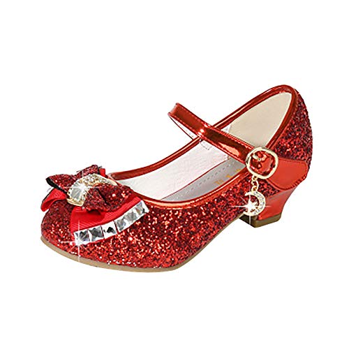 Mädchen Prinzessin Schuhe mit Absatz High Heel Schuhe Kinder Party Pumps Ballerina Schuhe Pailletten Festlich Herzchen Sandalen Partei Glitzer Pumps Karneval Verkleidung Fashing Kostüm (Rot, 26) von T-