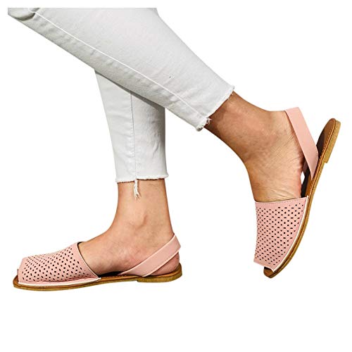 Römersandalen Damen Sommer Outdoor Flach Riemchensandalen Frauen Bequeme Elegant Sandalen Fish Mouth Riemchen Sandale Freizeitschuhe Sommerschuhe Strandsandale (Rosa, 40) von T-