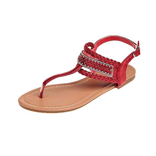 Römersandalen Zehentrenner Damen Sommer Outdoor Flach Frauen Sandalen Römersandalen Riemchen Sandale Freizeitschuhe Sommerschuhe Strandsandale Outdoor Schuhe (Rot, 38) von T-