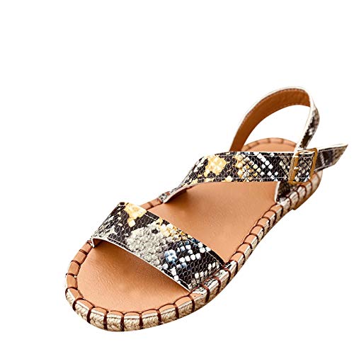 Sandalen Damen Bohemian Shoes mit Serpentin Drucken Flat Sommer Indoor Outdoor Women Beach Peep Toe Gladiator Sandalen Riemchen Sandale Freizeitschuhe Sommerschuhe Strandsandale (Mehrfarbig, 40) von T-