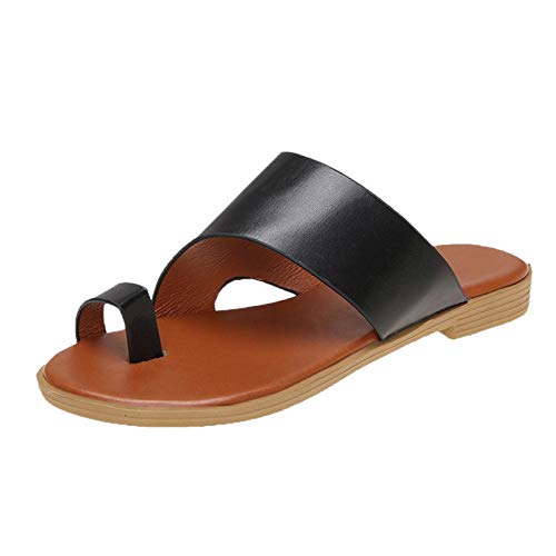 Sandalen Zehentrenner Damen Bohemian Shoes Flats Sommer Outdoor Riemchensandalen Frauen Flip-Flops Sandalen Riemchen Sandale Freizeitschuhe Sommerschuhe Strandsandale (Schwarz, 37) von T-