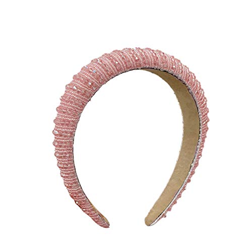T- Haarreifen Damen mit Strass Breit Stirnband Glitzer Kristall Haarband Haarschmuck Haarbänder Stirnbänder Gepolsterte Strasssteinen für Damen Frauen Mädchen Party Geburtstagsfeier (Pink) von T-
