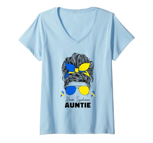 Damen Down-Syndrom: Tante, Tante, für Frauen, Bewusstsein für das Down-Syndrom T-Shirt mit V-Ausschnitt Damen Down-Syndrom: Tante, Tante, für Frauen, Bewusstsein für das Down-Syndrom T-Shirt mit V-Ausschnitt von T21 Down Syndrome Aunt Auntie Designs Co.