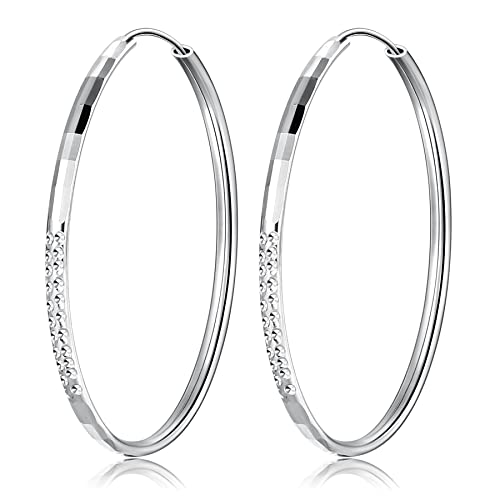 Creolen Silber 925 Ohrringe Damen 3 mm Dicke Groß Runde Kreolen Ohrschmuck für Frauen Freundin Mädchen,Durchmesse:25 35 45 55 65 mm von T400