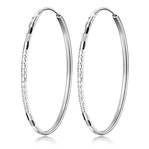 Creolen Silber 925 Ohrringe Damen 3 mm Dicke Groß Runde Kreolen Ohrschmuck für Frauen Freundin Mädchen,Durchmesse:25 35 45 55 65 mm von T400