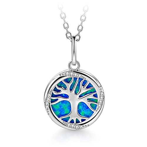 T400 Halskette Baum des Lebens Damen Armband Kette Sterling Silber 925 mit Opal Lebensbaum Anhänger Tree of Life 45+5 CM von T400