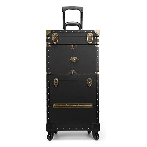 Make-up-Koffer, Rollgepäck, Stylistin, Retro-Schönheit, Tattoo, faltbarer Trolley für Damen, große Kapazität, Koffer, Kosmetiktasche (Farbe: Schwarz, Größe: 38 x 25 x 82 cm) (Schwarz 38 x 25 x 82 cm von T7anpmmazz