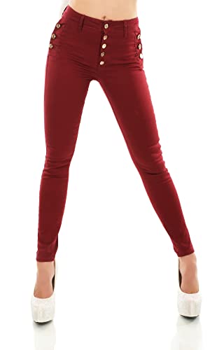 TA Fashion Damen High Waist Jeans Skinny Slim FIt Stretch Denim Hose Röhrenjeans Knopfleiste (as3, Alpha, s, Regular, Regular, Bordeaux-872-70) von TA Fashion