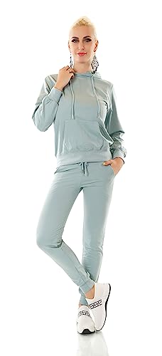 TA Fashion Damen Jogginganzug 2-Teiler Sport Fitness Freizeit Loungewear Kapuze Hoodie und Hose (as3, alpha, l, regular, regular, Mint) von TA Fashion