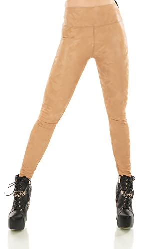 TA Fashion Damen Leggings Leggins Wet Look Leder Kunstleder Optik Thermo Hose Camouflage Reptil Muster (as3, Alpha, m, l, Regular, Regular, Camouflage-Beige-230) von TA Fashion