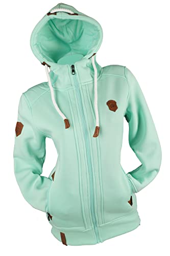 TA Fashion Damen Long Sweat Jacke Kapuze Fleece gefüttert Übergangsjacke Hoodie UNI (as3, alpha, 3x_l, regular, regular, Türkis-782) von TA Fashion