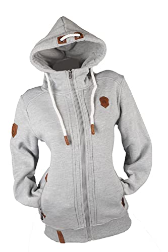 TA Fashion Damen Long Sweat Jacke Kapuze Fleece gefüttert Übergangsjacke Hoodie Uni (as3, Alpha, l, Regular, Regular, Grau-782) von TA Fashion