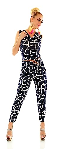 TA Fashion Damen Overall Hosenanzug Hose Jumpsuit Wasserfall Ausschnitt Flecht-Gürtel 34-38 (Blau) von TA Fashion