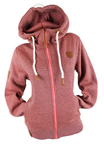 TA Fashion Damen Sweat Jacke Kapuze Fleece gefüttert Übergangsjacke Hoodie dünn-gestreiftes melierte Muster (as3, Alpha, m, Regular, Regular, Rosa-794) von TA Fashion