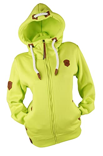 TA Fashion Damen Sweat Jacke Kapuze Fleece gefüttert Übergangsjacke Hoodie gestreiftes oder dünn-gestreiftes meliertes Muster (as3, Alpha, 3X_l, Regular, Regular, Gelbgrün/Uni-369) von TA Fashion