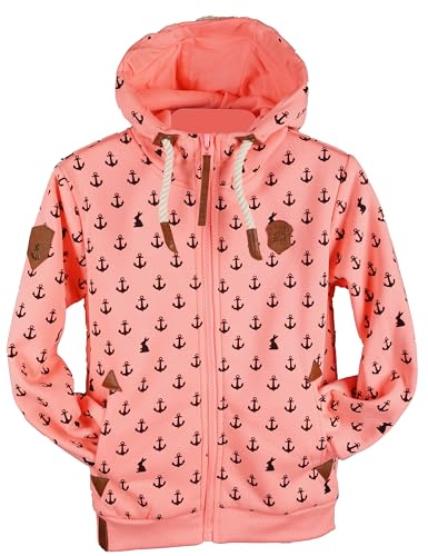 TA Fashion Kinder Sweat Jacke Kapuze Fleece gefüttert Hoodie Übergangsjacke Anker Pfote Hase 134-164 (Neonrosa-176, 164) von TA Fashion