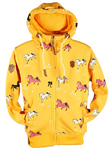 TA Fashion Kinder Sweat Jacke Kapuze Fleece gefüttert Hoodie Übergangsjacke Katze Pfote Pferde 92-134 (as3, numeric, numeric_110, regular, Gelb-789TE) von TA Fashion