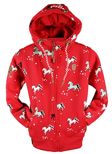 TA Fashion Kinder Sweat Jacke Kapuze Fleece gefüttert Hoodie Übergangsjacke Katze Pfote Pferde 92-134 (as3, numeric, numeric_116, regular, Rot-789TE) von TA Fashion