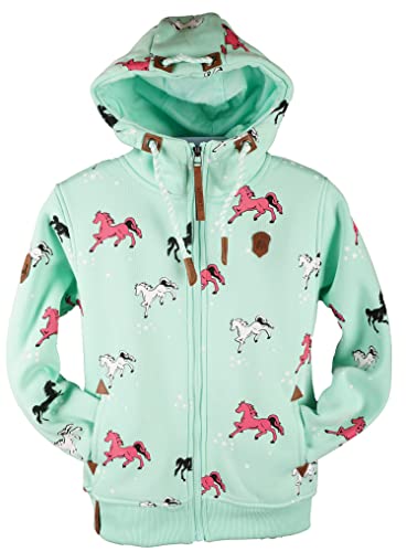 TA Fashion Kinder Sweat Jacke Kapuze Fleece gefüttert Hoodie Übergangsjacke Katze Pfote Pferde 92-134 (as3, numeric, numeric_98, regular, Türkis-789TE) von TA Fashion