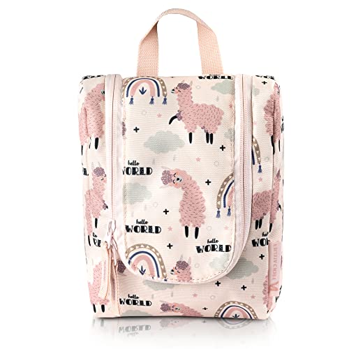 TA Trend Atelier nachhaltiger Kinder Kulturbeutel, Waschbeutel - Kulturtasche, Waschtasche zum Aufhängen (Rosa – Lama) von TA Trend Atelier