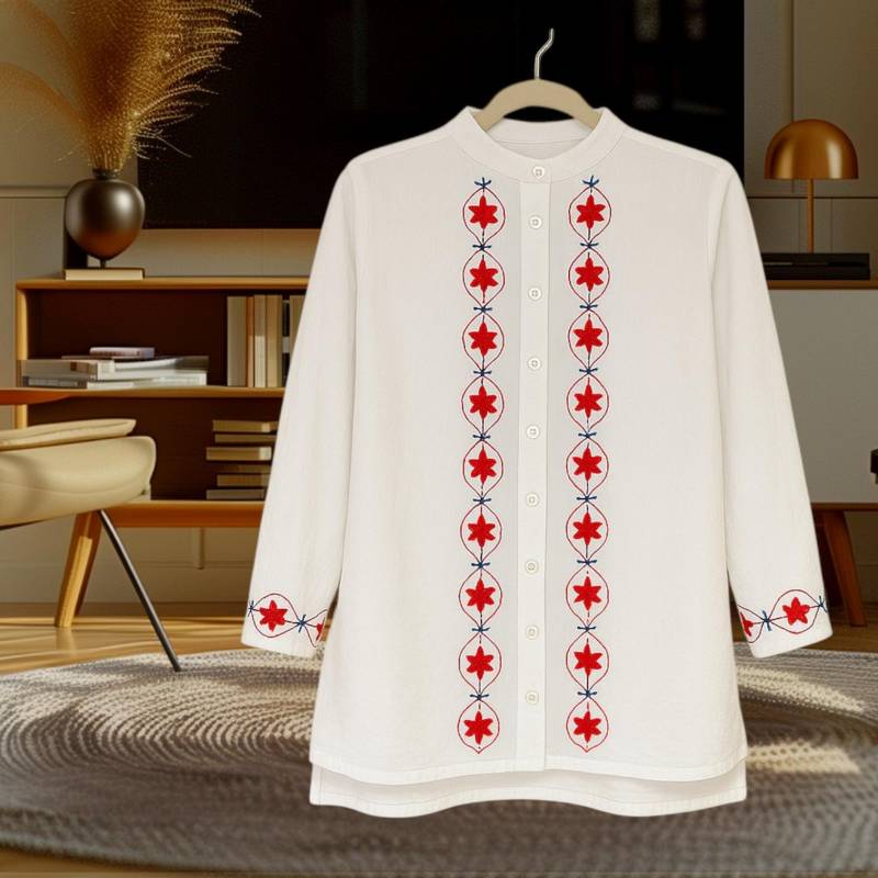 Handbestickte Weiße Baumwollbluse Florale Tarana-Kollektion von Taranaag