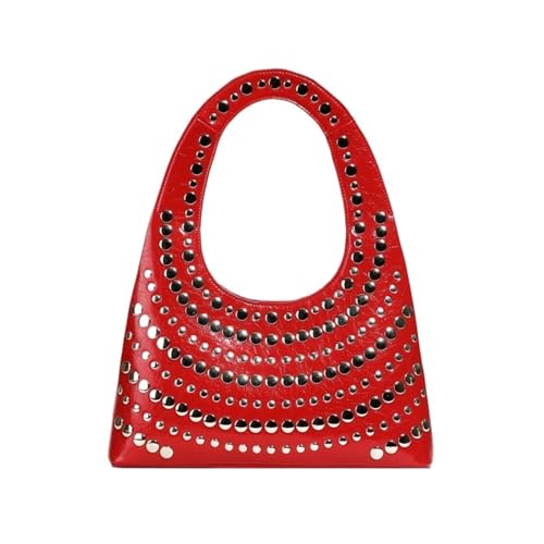 Damen Punk Style Heavy Rivet Handtasche Schultertasche Reisen Urlaub Achsel(Red) von TABAGFKFNV