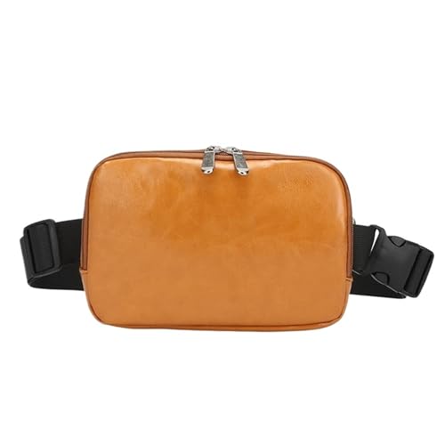 Einfarbige PU-heiße verkaufende Herren-Hüfttaschen Minimalismus-Sling-Umhängetasche Beliebte Brust-Unisex-Telefontasche(Light Brown) von TABAGFKFNV