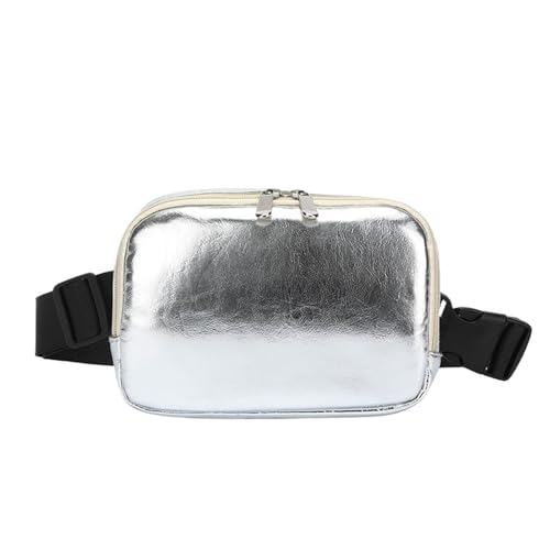 Einfarbige PU-Herren-Hüfttaschen Minimalismus-Sling-Umhängetasche Beliebte Brust-Unisex-Telefontasche(Silver) von TABAGFKFNV
