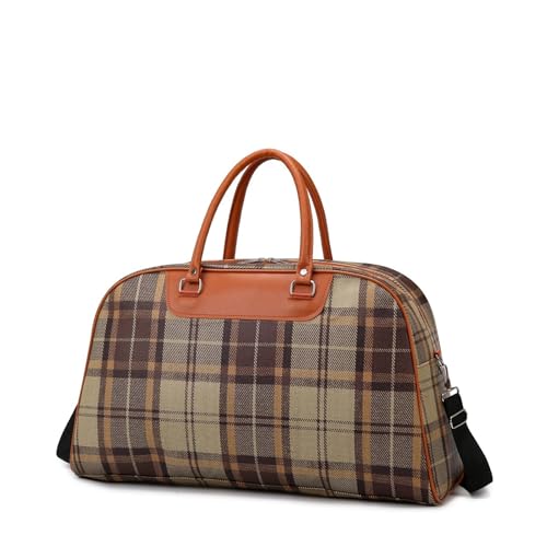 Große Kapazität Plaid Damen Hand Reisetasche Schulter Messenger Damen Handtasche(Brown) von TABAGFKFNV