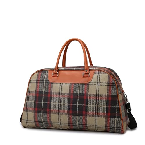 Große Kapazität Plaid Damen Hand Reisetasche Schulter Messenger Damen Handtasche(Coffee) von TABAGFKFNV